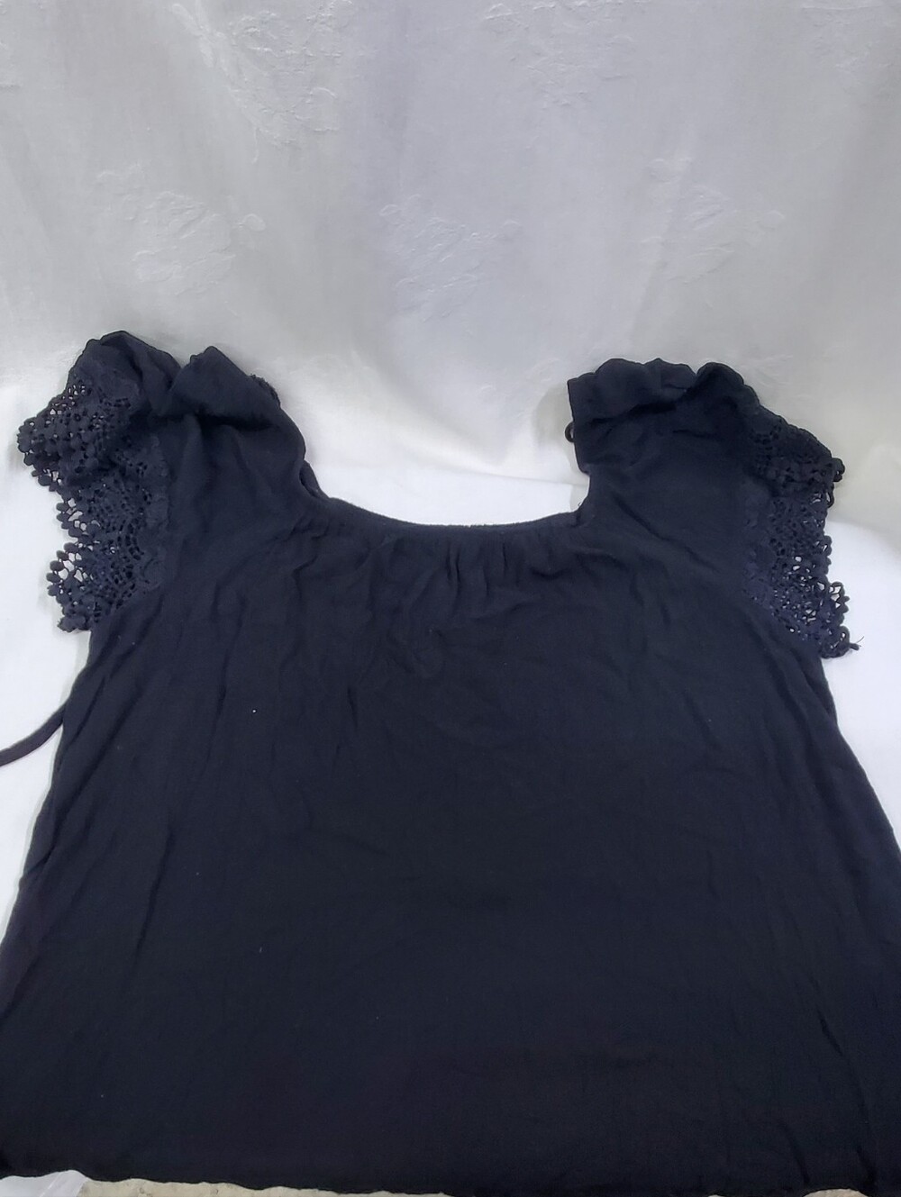 Maurice's Black Whimsy Goth Crochet Trim Elastic Scoop Neck Top Large